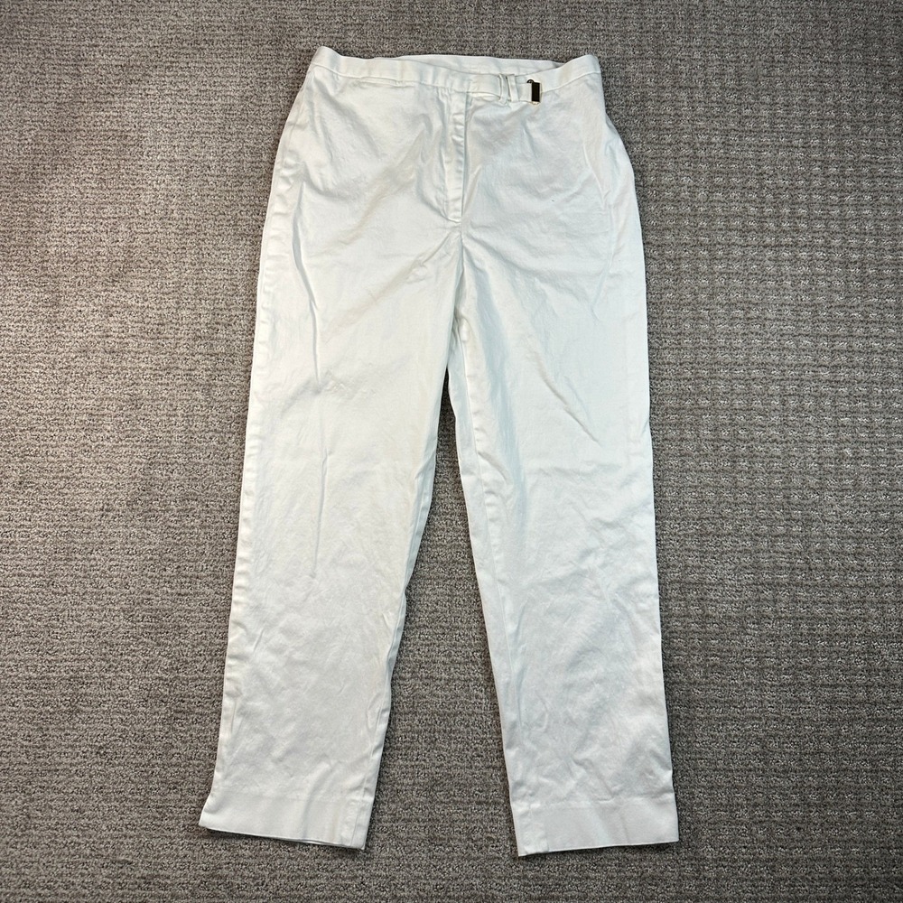 Lauren Ralph Lauren White Straight Leg Pants Gold Hardware Cotton Blend Size 12